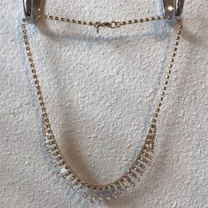 J. Crew yellow gold and glass rhinestone necklace.
